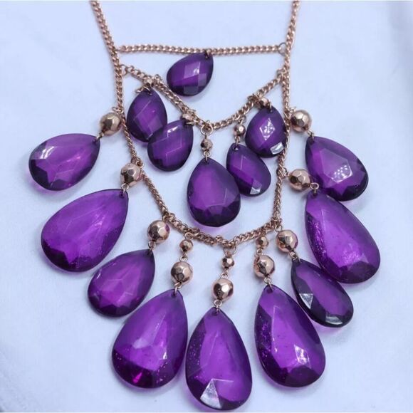 Faceted Teardrop Bead Tiered Statement Necklace Pre-owned Jewelry NWOT - Picture 7 of 7